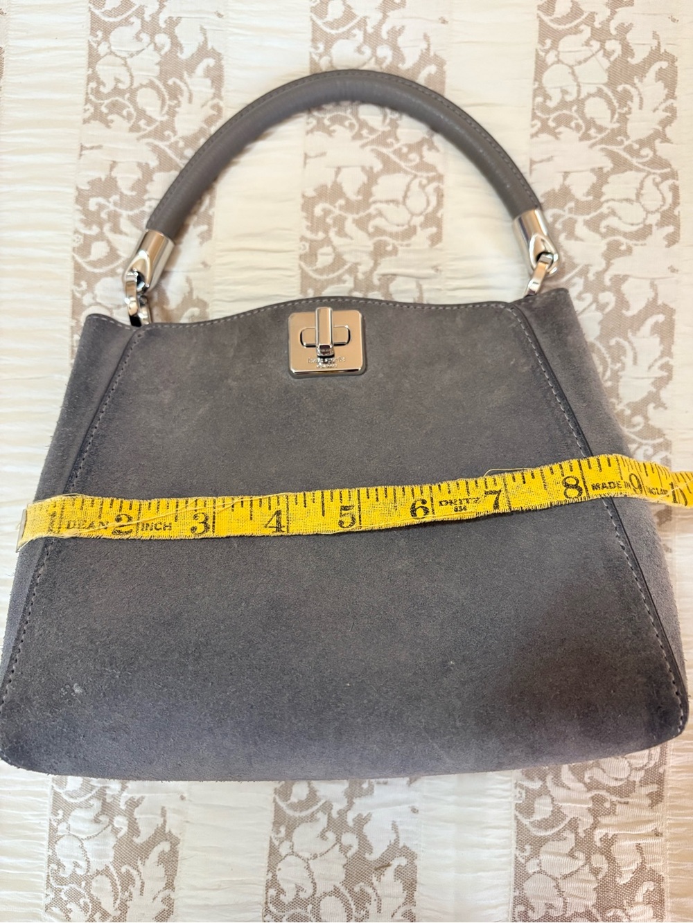 2pc, Mini Gray Suede Top-Handle Bag and crossbody strap with scarf. EUC - Picture 12 of 13